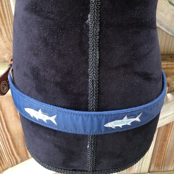 Leather Man Tarpon Fish Blue Ribbon Tan Canvas Belt Brown Leather Tabs Size 36 - Picture 5 of 8